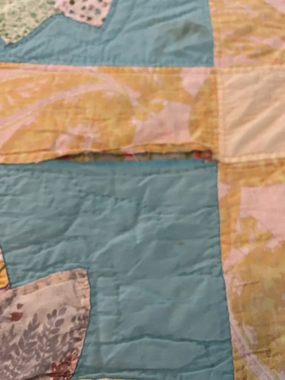 Dresden Floral Pinwheel Plates Quilt Pastel Scalloped Vtg Hand Stitched 60x80